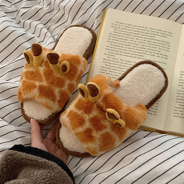 giraffe fluffy slippers