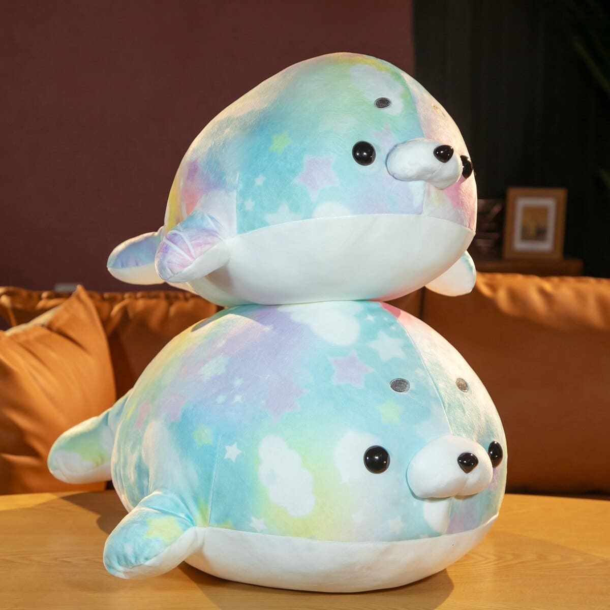 Alternative view of Kawaii Rainbow Seal Plush Pillow