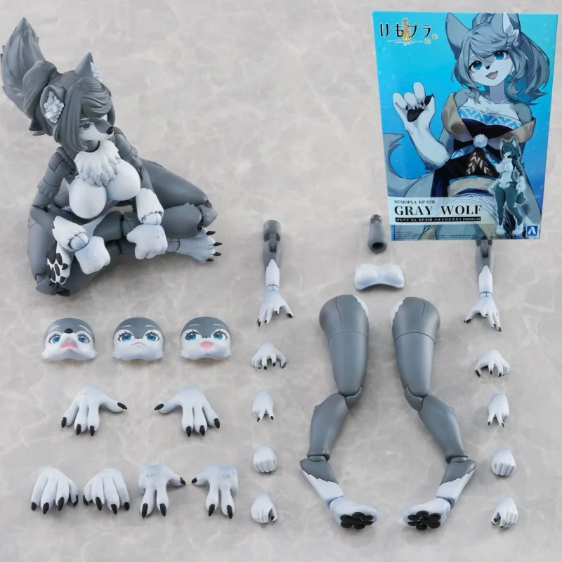 Aoshima Kemopla Gray Wolf Model Kit – Articulated Mecha Musume Figure for Display