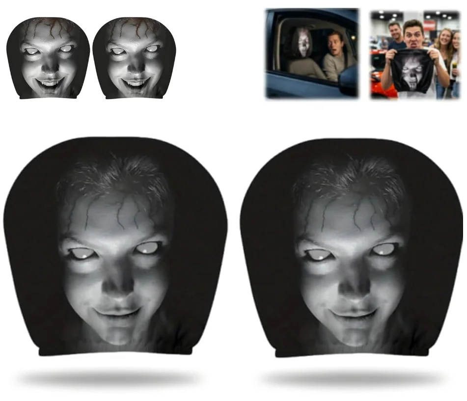Alternative view of Halloween Car Headrest Cover, Scary Face Printing Car Seat Headrest Cover, Funny Face Masque Head Rest Protector for Sedan SUV
