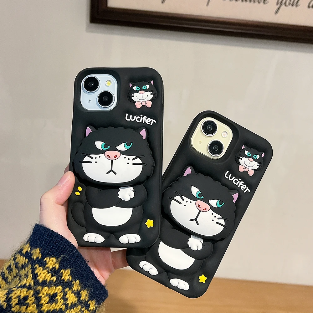 Alternative view of 🐱 Cute 3D Lucifer Cat Silicone Phone Case with Stand