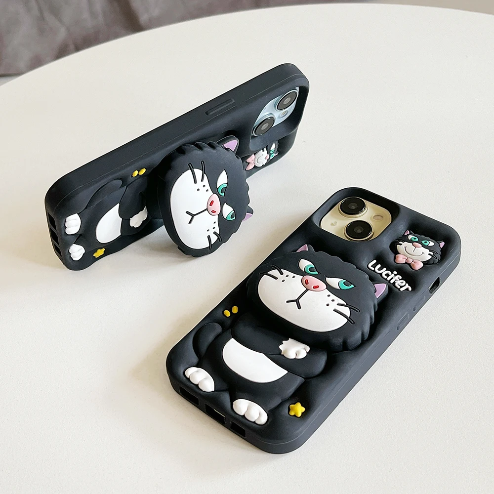 🐱 Cute 3D Lucifer Cat Silicone Phone Case with Stand - Image 3