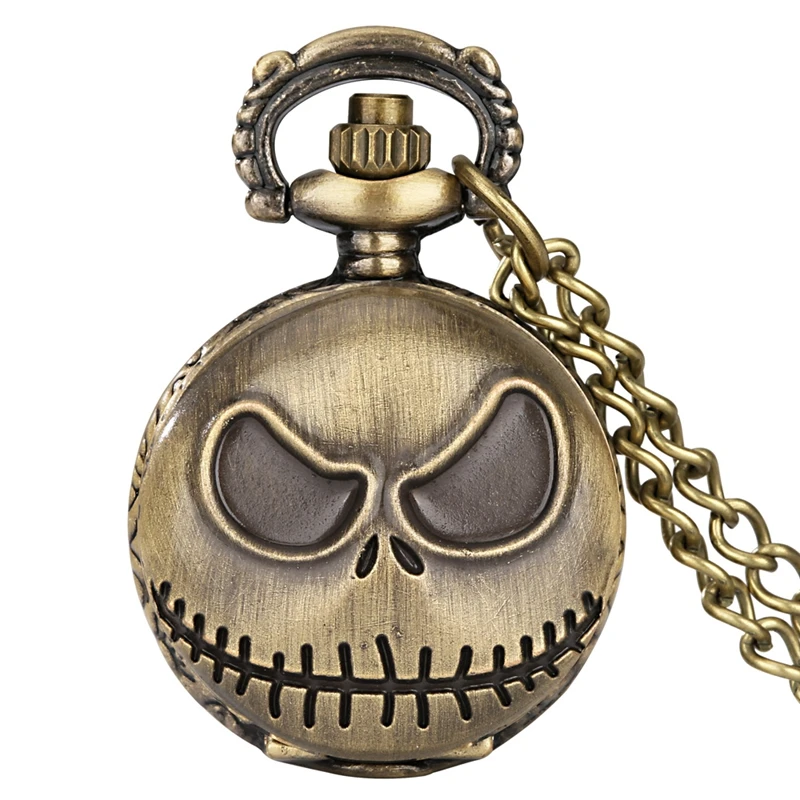 Vintage Jack Skull Pocket Watch – Punk Steampunk Quartz Pendant Necklace with Chain for Kids & Girls
