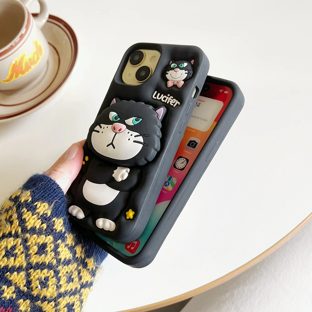 🐱 Cute 3D Lucifer Cat Silicone Phone Case with Stand - Image 5