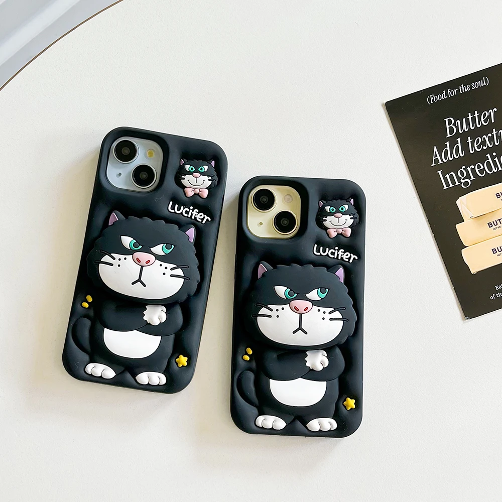 🐱 Cute 3D Lucifer Cat Silicone Phone Case with Stand - Image 4