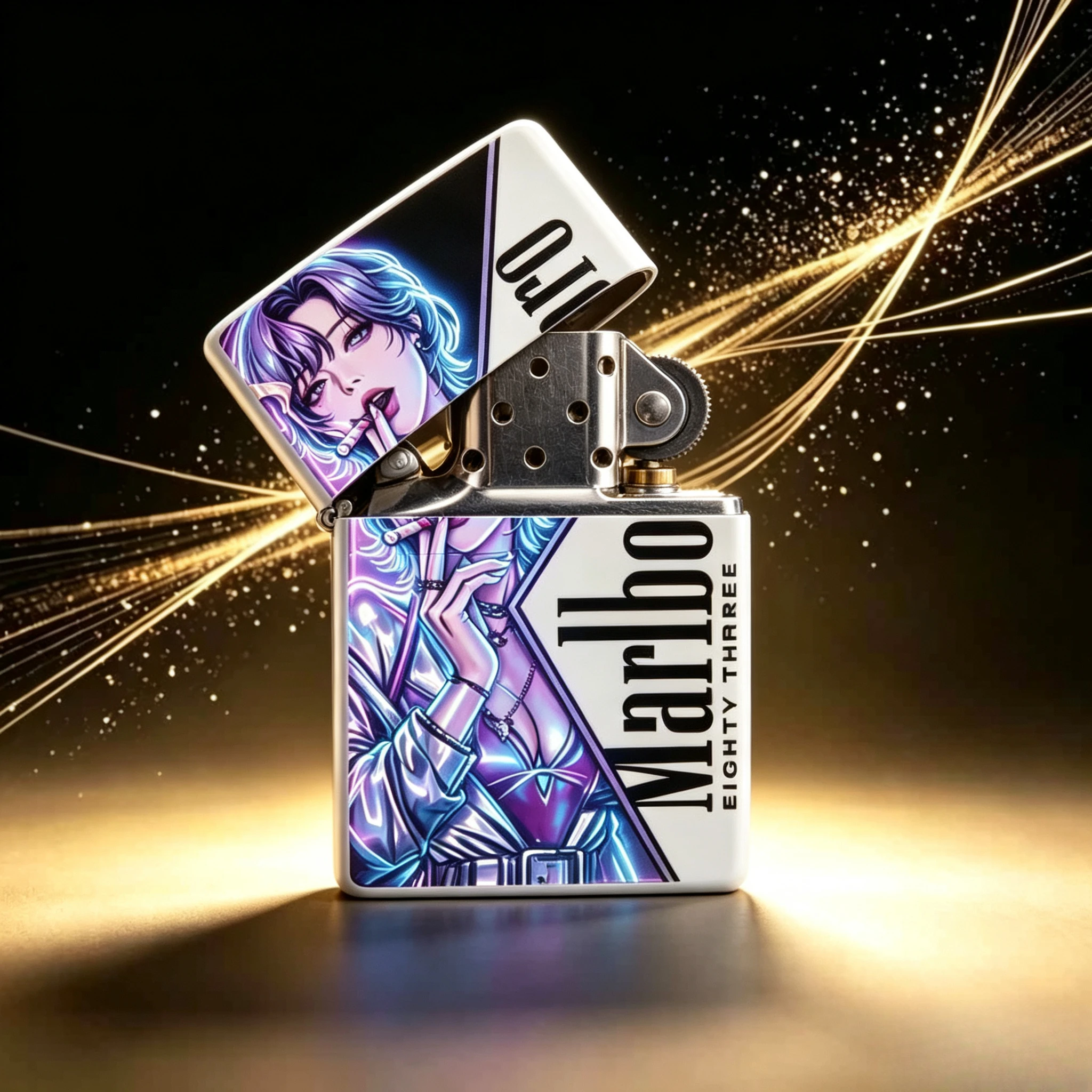Encendedor de Queroseno con Diseño de Chica Anime, Resistente al Viento, con Tapa Abatible, Rueda de Encendido, Herramienta Pequeña para Fumar, Regalo para Hombres
