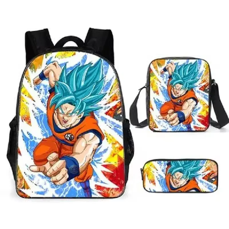 🐉🔥 𝑫𝑹𝑨𝑮𝑶𝑵 𝑩𝑨𝑳𝑳 𝑮𝑶𝑲𝑼 🐉 | Mochila Anime 3 Piezas | Bolso Cruzado + Estuche para Lápices | Ligera, Amplia y para Estudiantes