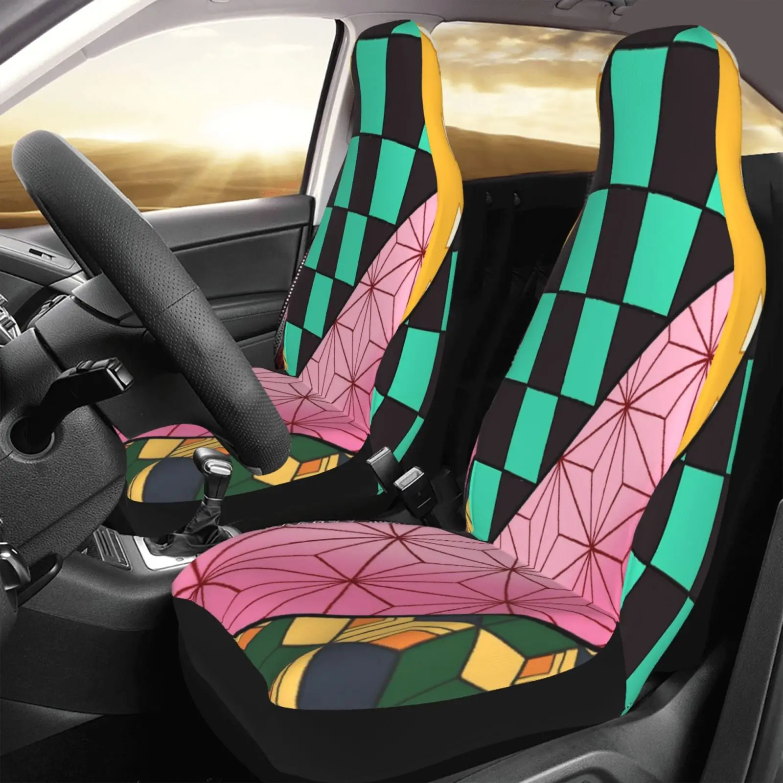 Demon Slayer Front Seat Covers – 2 Pcs Anime Car Seat Protector - Image 3