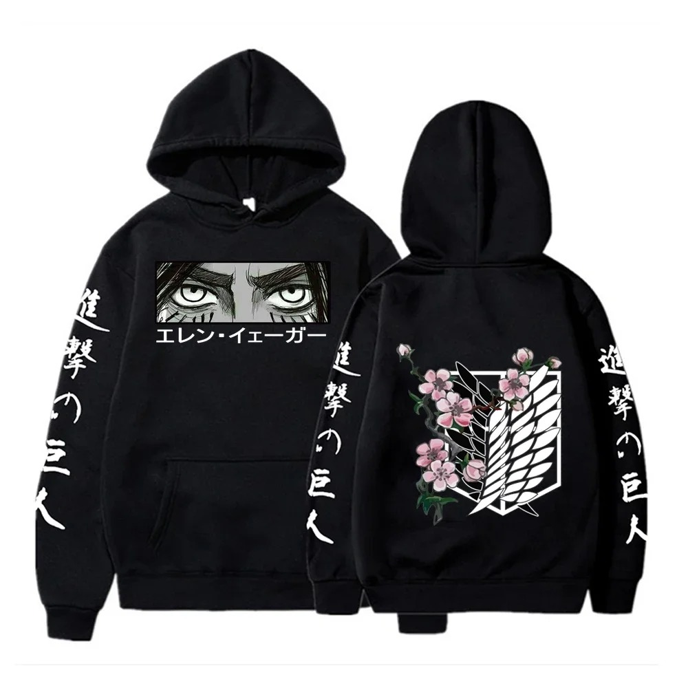 2026 Attack on Titan Eren Yeager Eyes Printed Hoodie – Anime Y2K Streetwear